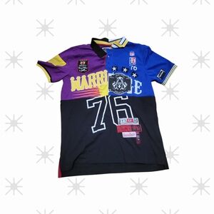 Men's Colorblock Graphic Polo Shirt in Purple, Blue & Black